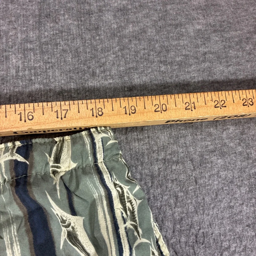 Vintage Columbia Swim Shorts Mens Large Green Marlin Fish Print Belted 90s